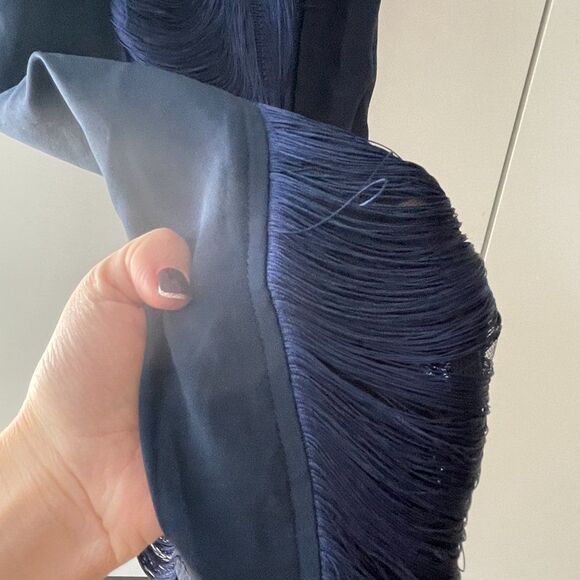 Cult Gaia Renata Silk Fringe Halter Gown Ink Navy Size Large - Picture 6 of 15